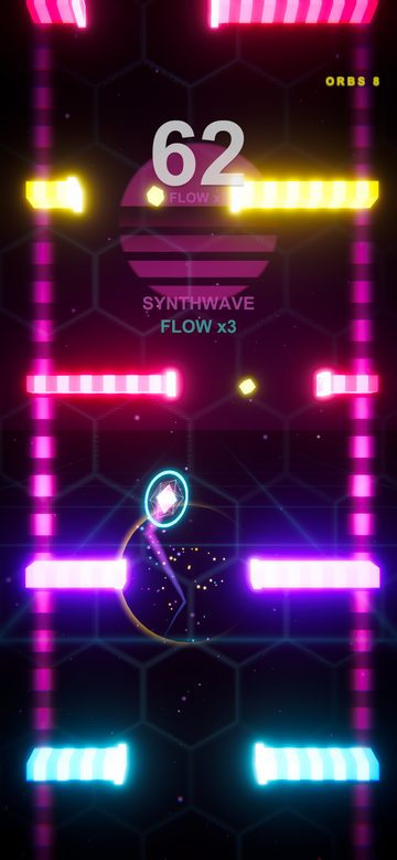 Neon synthwave sector with glowing pink and yellow bars
